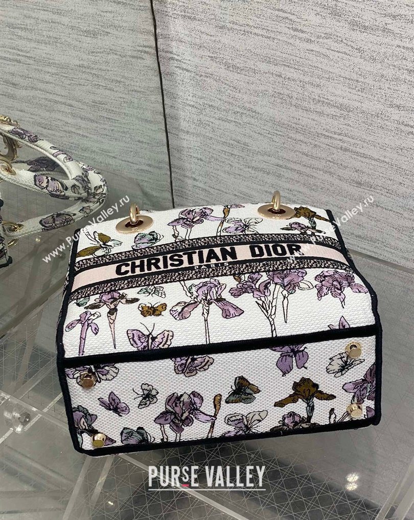 Dior Medium Lady D-Lite Bag in Latte White Butterflies Iris Purple Embroidery 2026 0126 (XXG-260126066)