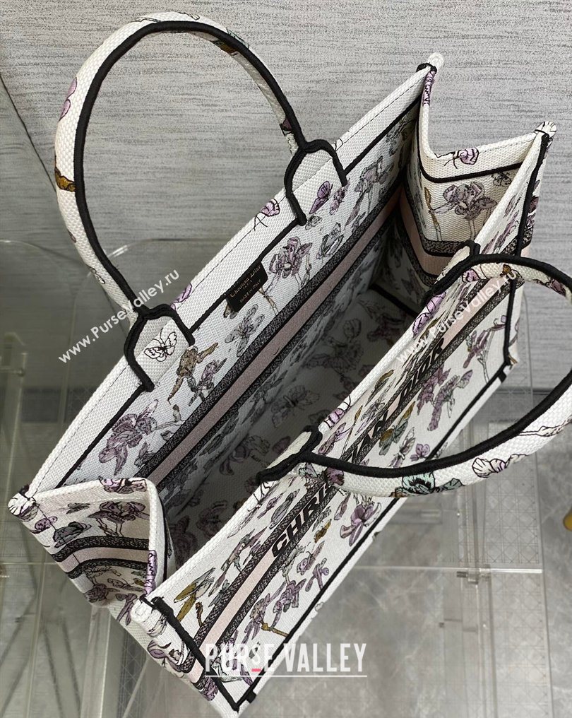 Dior Large Book Tote Bag in Latte White Multicolor Butterflies Iris Purple Embroidery 2026 0126 (XXG-260126079)