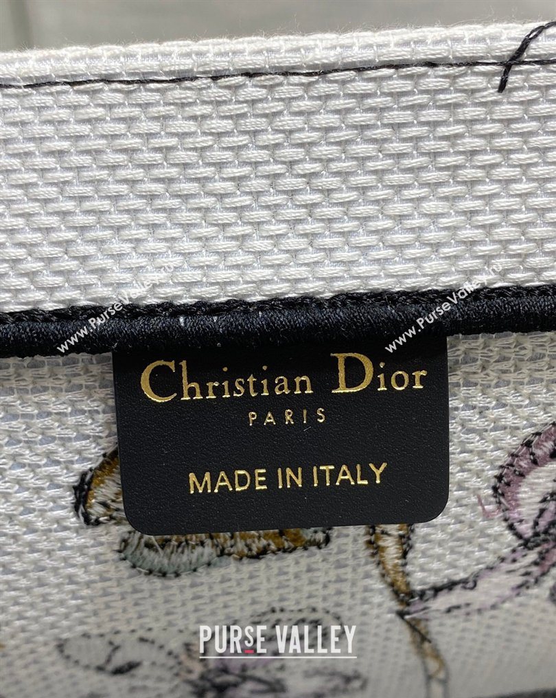 Dior Large Book Tote Bag in Latte White Multicolor Butterflies Iris Purple Embroidery 2026 0126 (XXG-260126079)