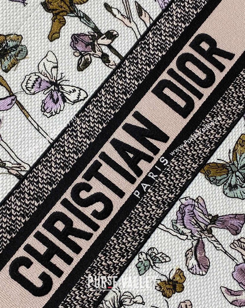Dior Medium Book Tote Bag in Latte White Multicolor Butterflies Iris Purple Embroidery 2026 0126 (XXG-260126080)