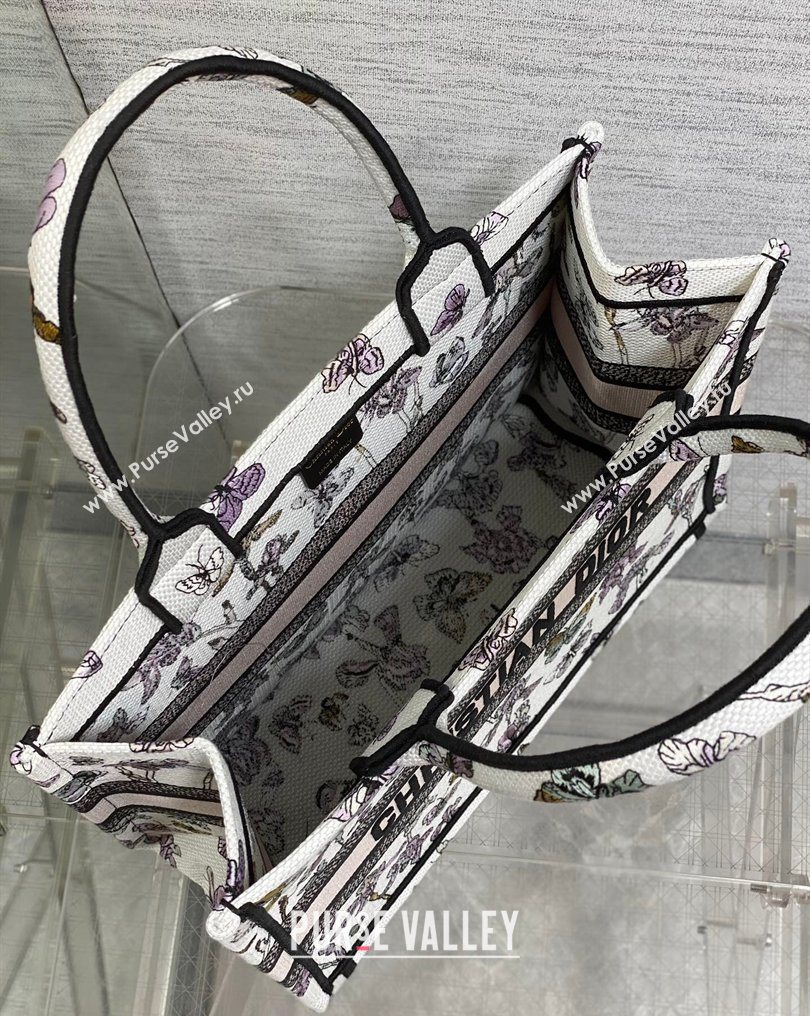Dior Medium Book Tote Bag in Latte White Multicolor Butterflies Iris Purple Embroidery 2026 0126 (XXG-260126080)