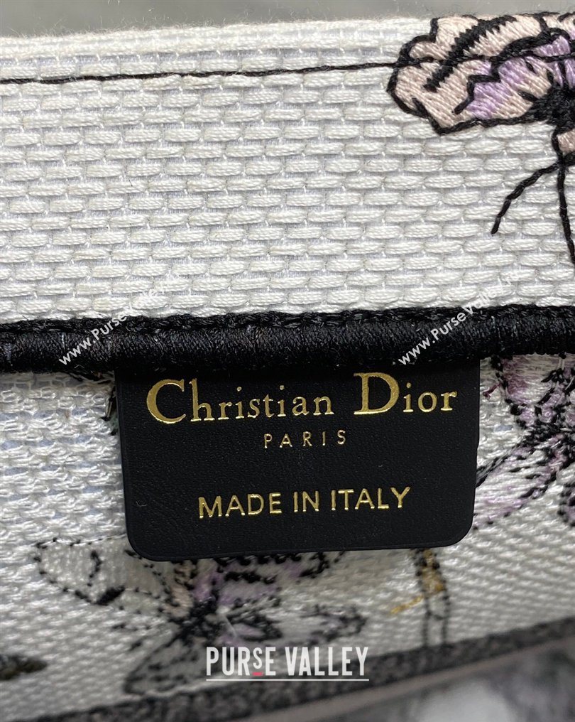 Dior Medium Book Tote Bag in Latte White Multicolor Butterflies Iris Purple Embroidery 2026 0126 (XXG-260126080)