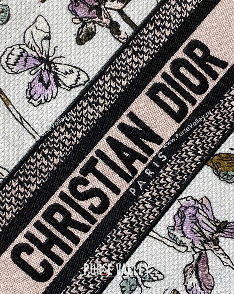 Dior Small Book Tote Bag in Latte White Multicolor Butterflies Iris Purple Embroidery 2026 0126 (XXG-260126081)