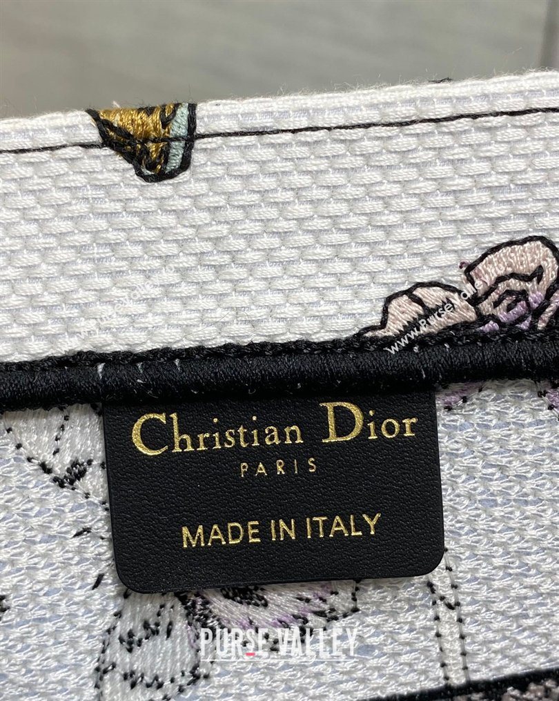 Dior Small Book Tote Bag in Latte White Multicolor Butterflies Iris Purple Embroidery 2026 0126 (XXG-260126081)
