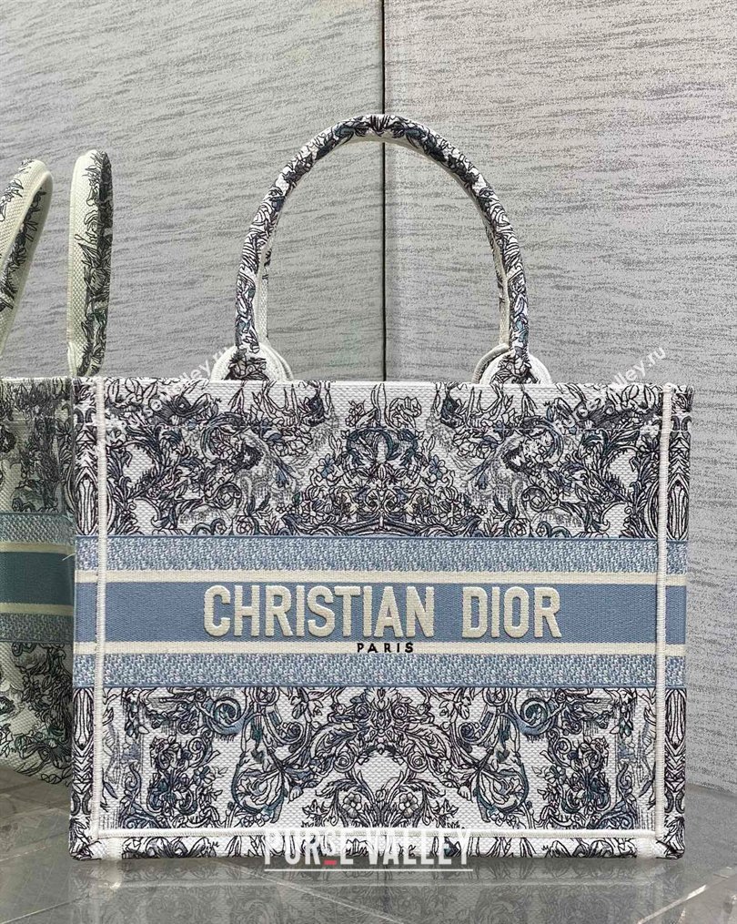 Dior Medium Book Tote Bag in Blue Dior Stella Baroque Embroidery 2026 0126 (XXG-260126082)