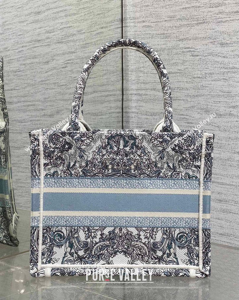 Dior Small Book Tote Bag in Blue Dior Stella Baroque Embroidery 2026 0126 (XXG-260126083)