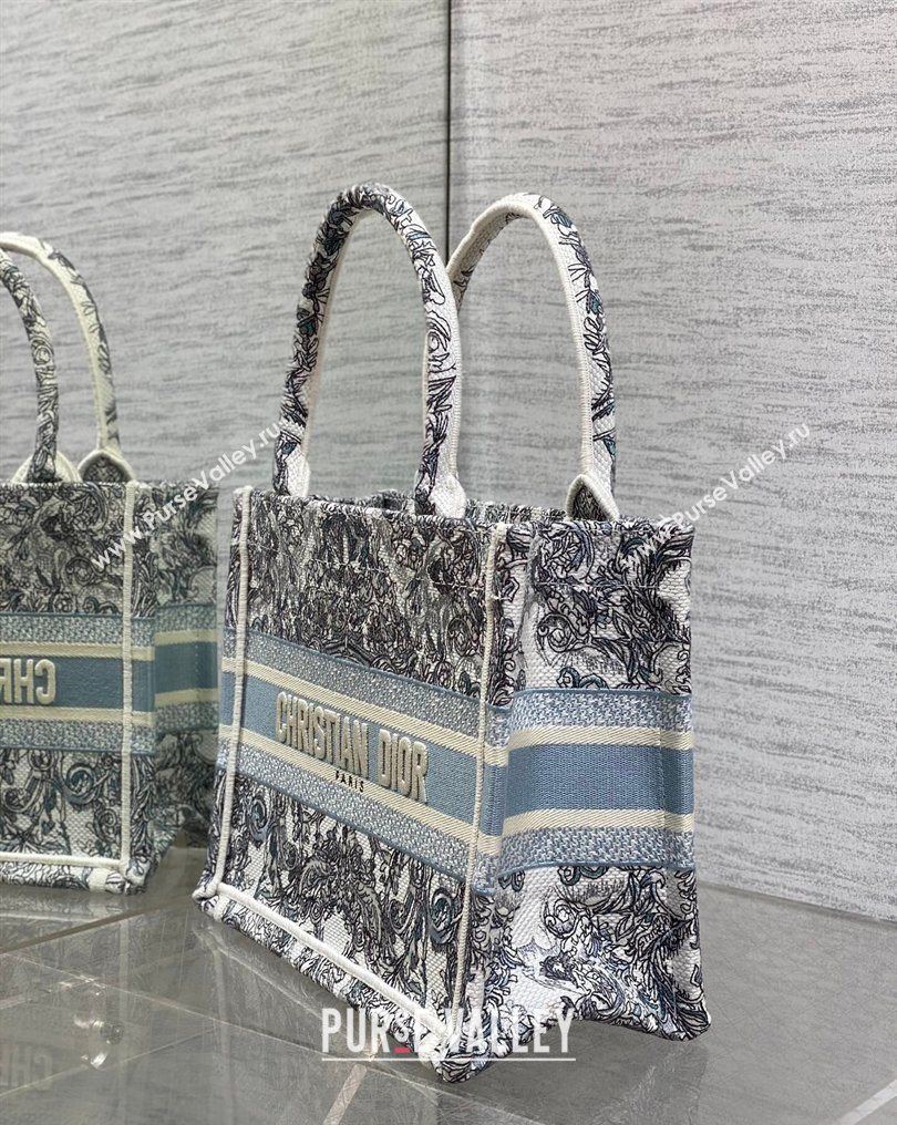 Dior Small Book Tote Bag in Blue Dior Stella Baroque Embroidery 2026 0126 (XXG-260126083)