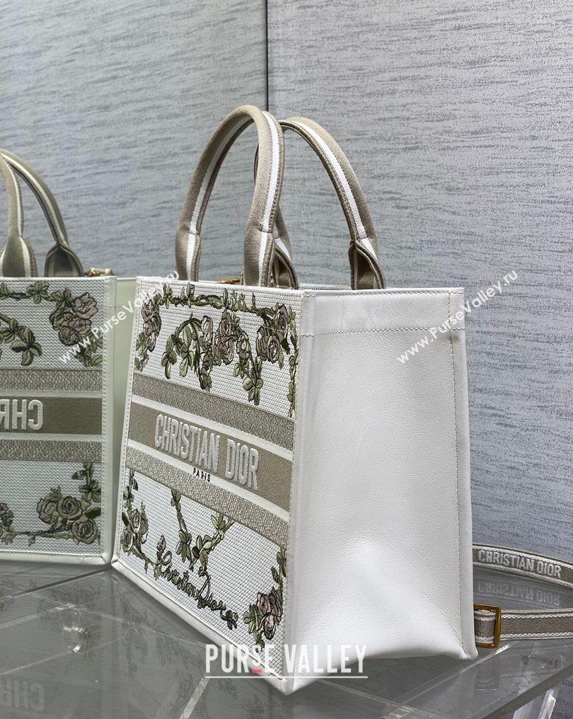 Dior Medium Book Tote Bag in Multicolor Amour de Roses Embroidery and Latte White Calfskin 2026 0126 (XXG-260126084)