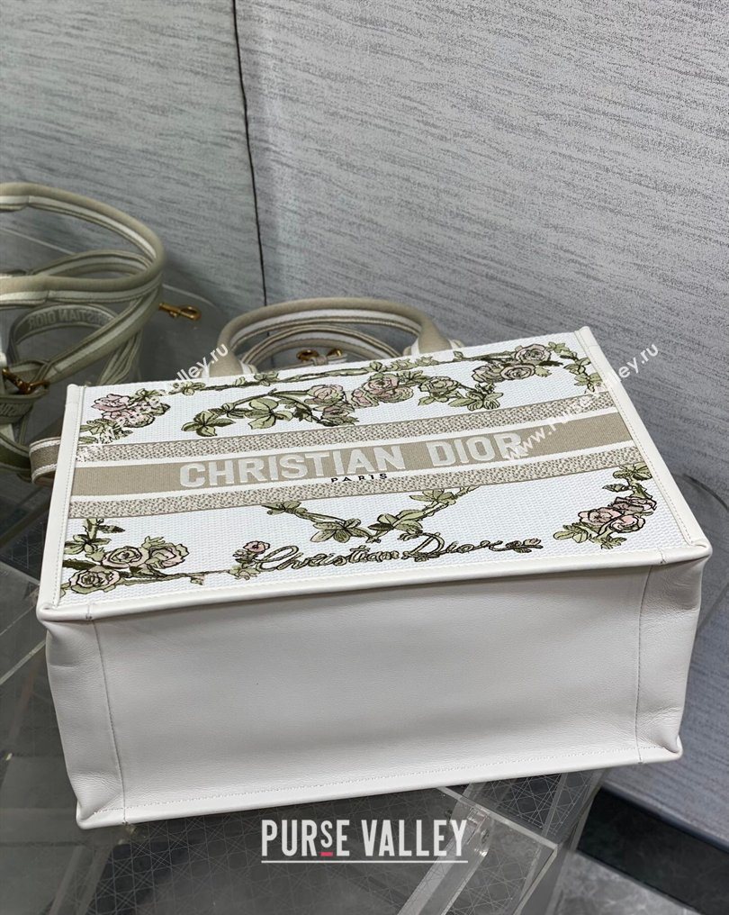 Dior Medium Book Tote Bag in Multicolor Amour de Roses Embroidery and Latte White Calfskin 2026 0126 (XXG-260126084)
