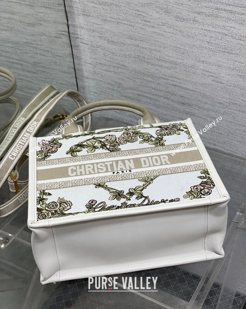 Dior Small Book Tote Bag in Multicolor Amour de Roses Embroidery and Latte White Calfskin 2026 0126 (XXG-260126085)