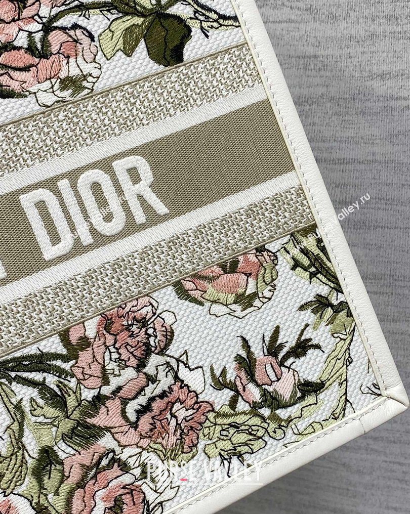 Dior Medium Book Tote Bag in Multicolor Roses Embroidery and Latte White Calfskin 2026 0125 (XXG-260126086)