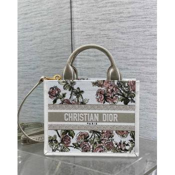 Dior Small Book Tote Bag in Multicolor Roses Embroidery and Latte White Calfskin 2026 0125 (XXG-260126087)