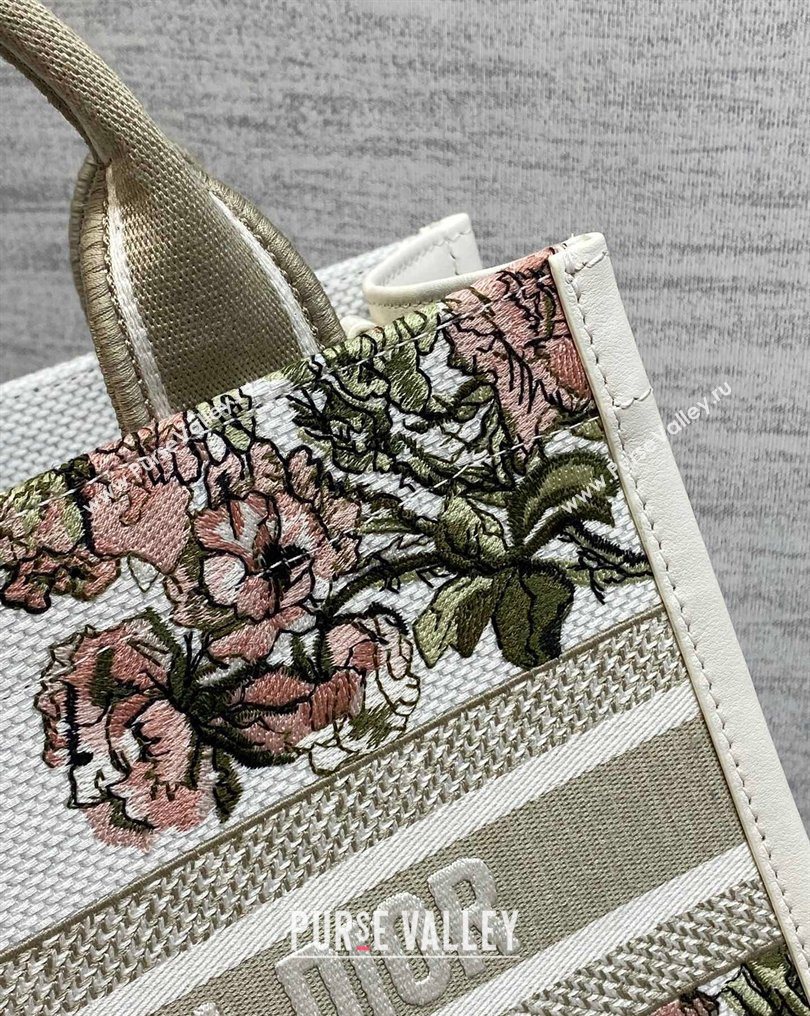 Dior Small Book Tote Bag in Multicolor Roses Embroidery and Latte White Calfskin 2026 0125 (XXG-260126087)