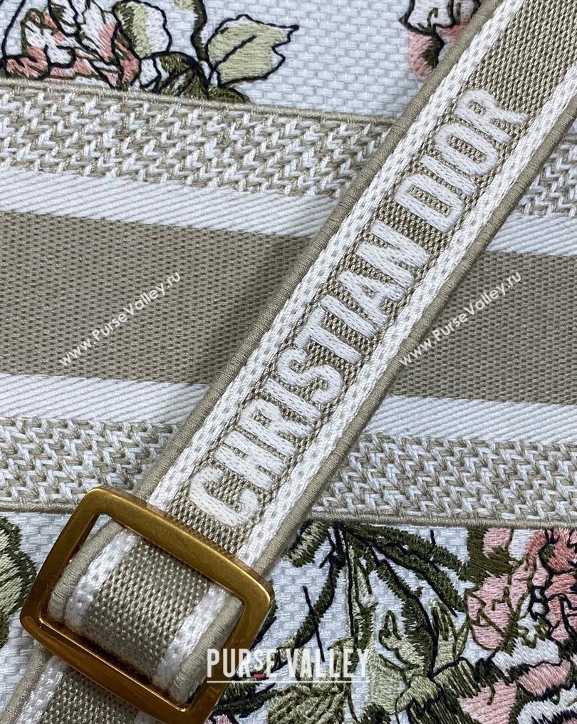 Dior Small Book Tote Bag in Multicolor Roses Embroidery and Latte White Calfskin 2026 0125 (XXG-260126087)