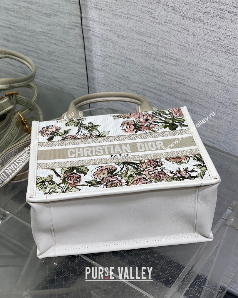 Dior Small Book Tote Bag in Multicolor Roses Embroidery and Latte White Calfskin 2026 0125 (XXG-260126087)