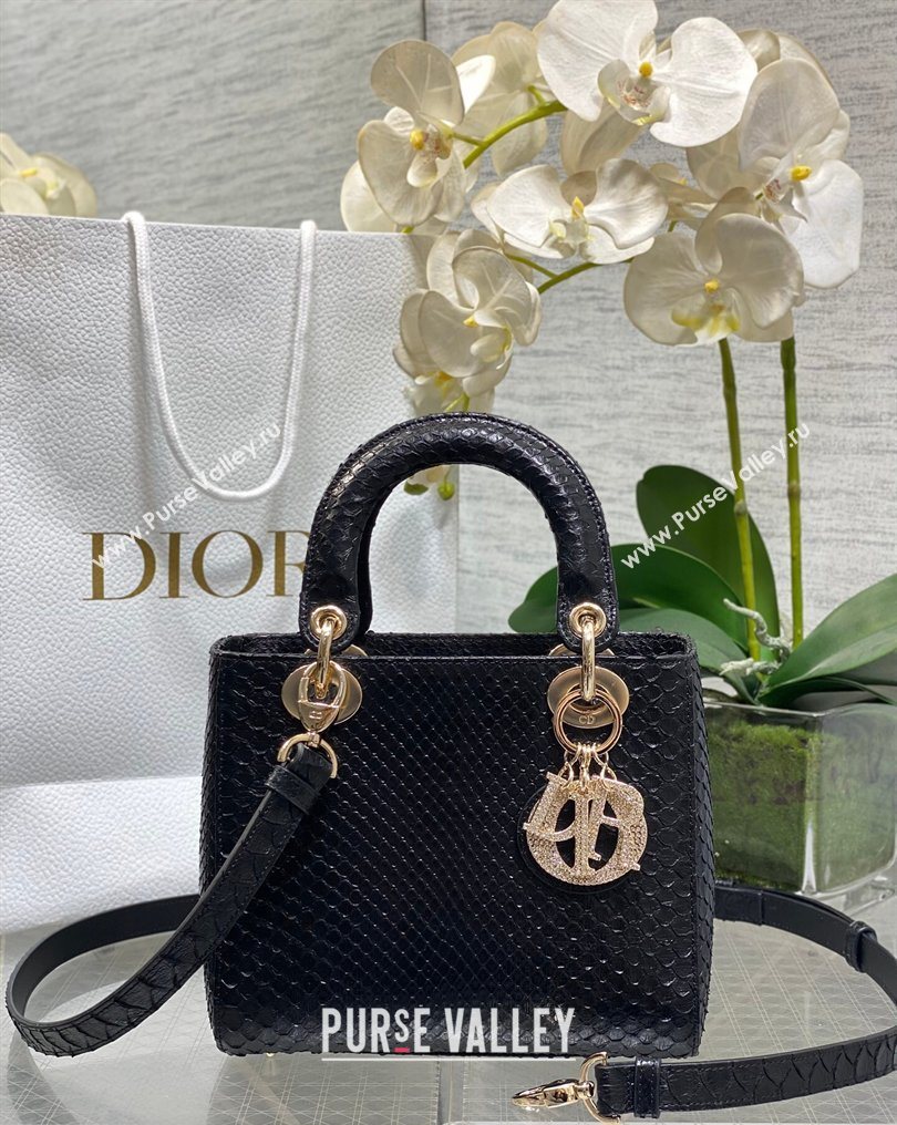 Dior Small Lady Dior Bag in Snakeskin Leather Black 2026 DR012606 (XXG-260126041)