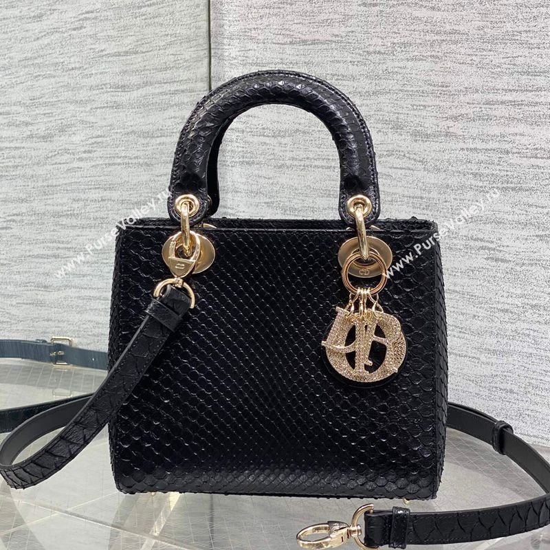 Dior Small Lady Dior Bag in Snakeskin Leather Black 2026 DR012606 (XXG-260126041)