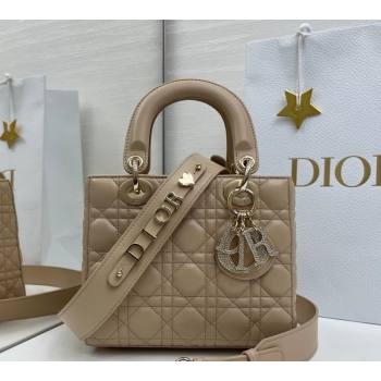 Dior Small Lady Dior My ABCDior Bag in Cannage Lambskin Leather with Strass Charm Dusty Beige 2026 0126 (XXG-260126051)