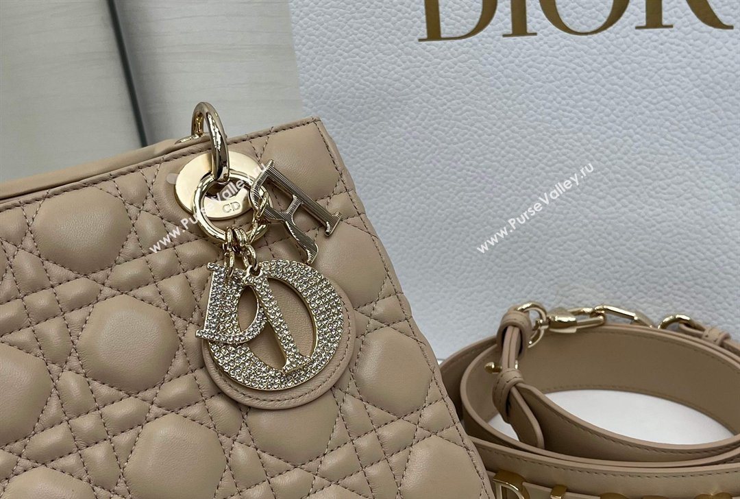 Dior Small Lady Dior My ABCDior Bag in Cannage Lambskin Leather with Strass Charm Dusty Beige 2026 0126 (XXG-260126051)