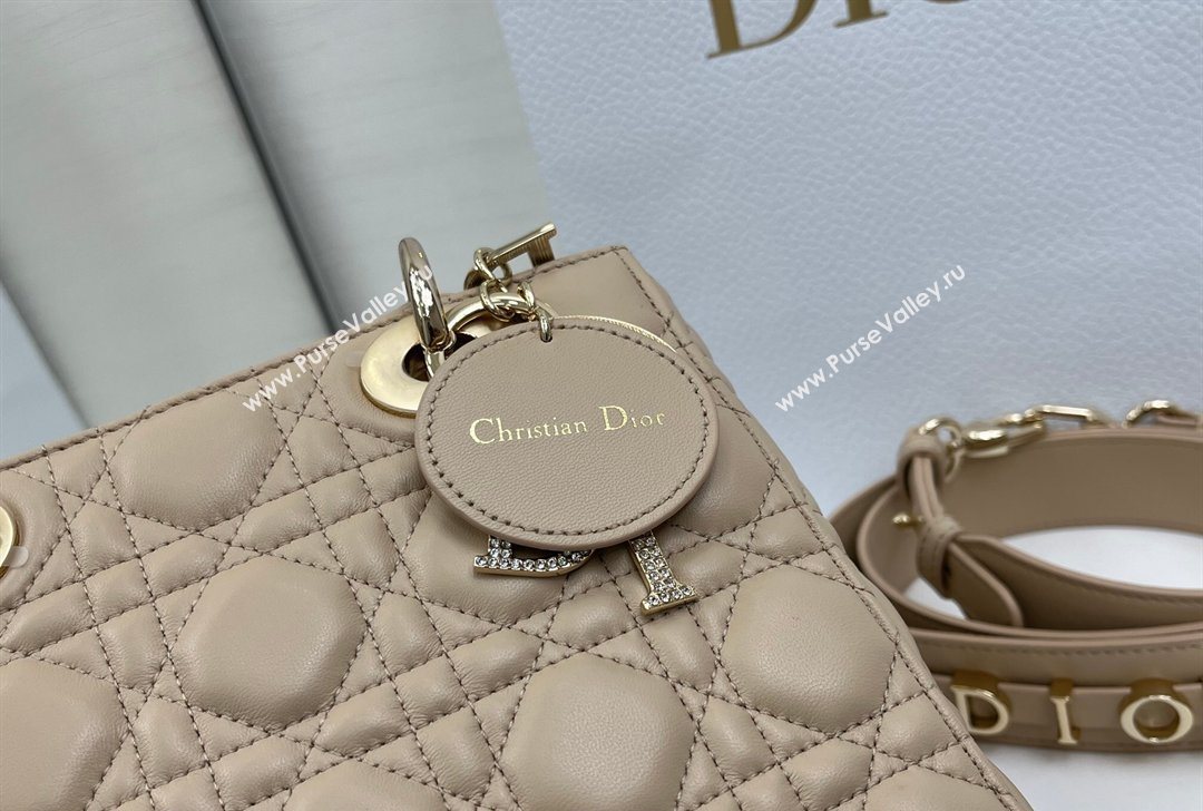 Dior Small Lady Dior My ABCDior Bag in Cannage Lambskin Leather with Strass Charm Dusty Beige 2026 0126 (XXG-260126051)