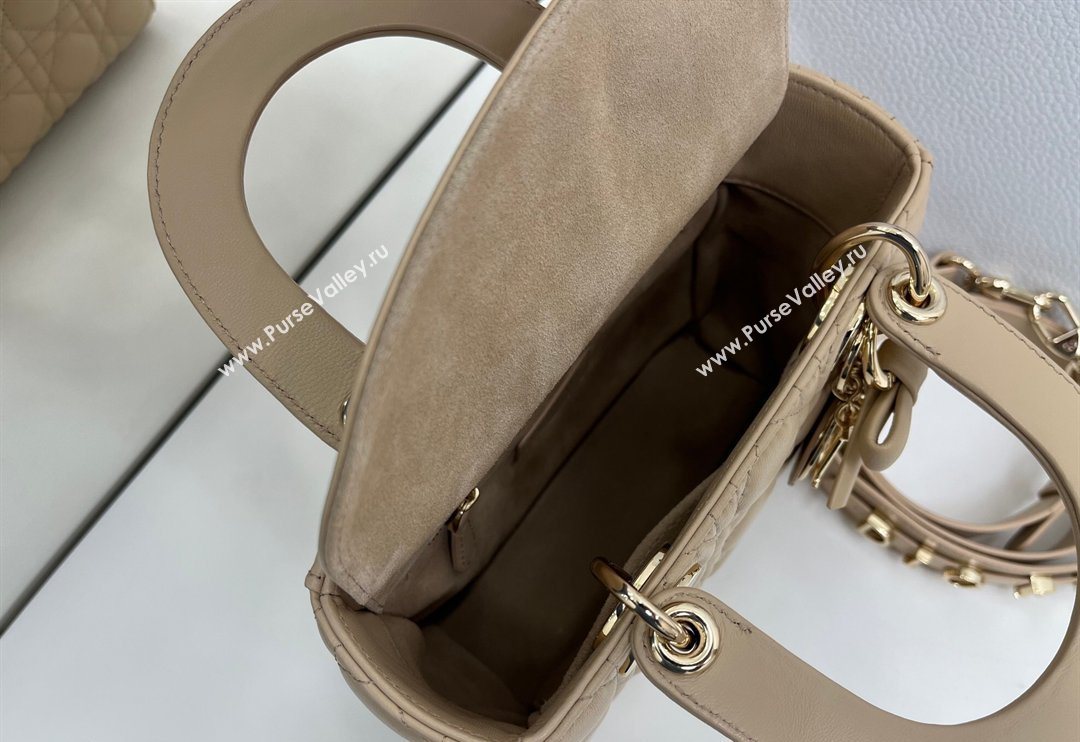 Dior Small Lady Dior My ABCDior Bag in Cannage Lambskin Leather with Strass Charm Dusty Beige 2026 0126 (XXG-260126051)