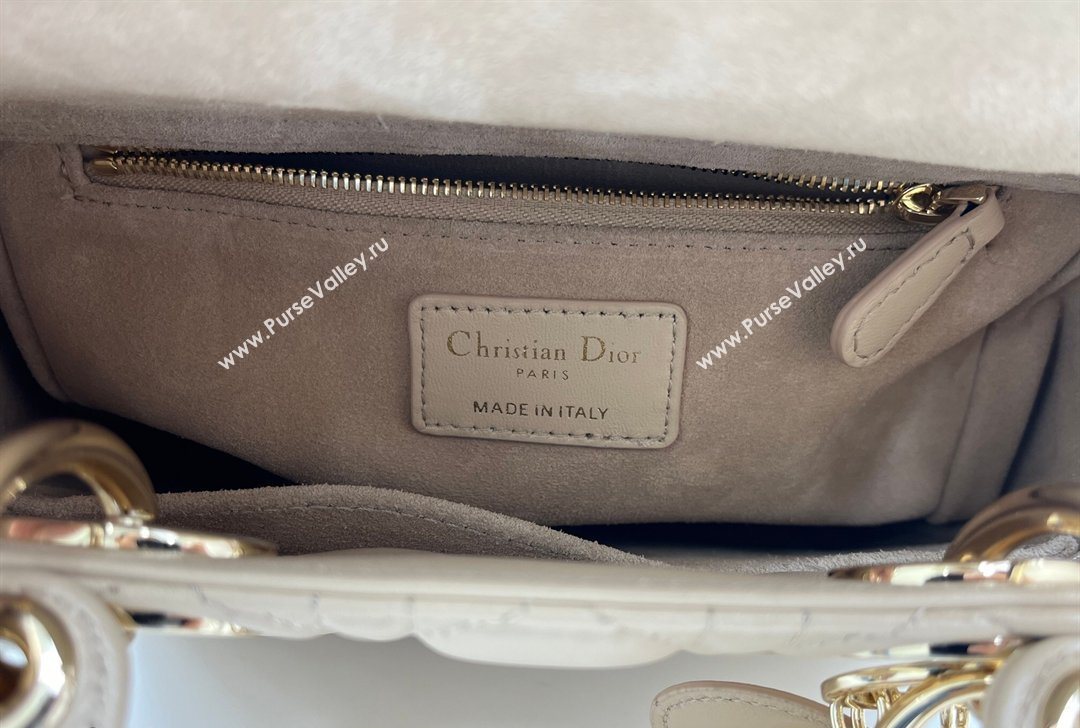 Dior Small Lady Dior My ABCDior Bag in Cannage Lambskin Leather with Strass Charm Dusty Beige 2026 0126 (XXG-260126051)