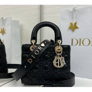 Dior Small Lady Dior My ABCDior Bag in Cannage Lambskin Leather with Strass Charm Black/Gold 2026 0126 (XXG-260126052)
