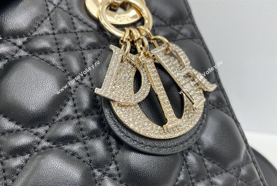 Dior Small Lady Dior My ABCDior Bag in Cannage Lambskin Leather with Strass Charm Black/Gold 2026 0126 (XXG-260126052)