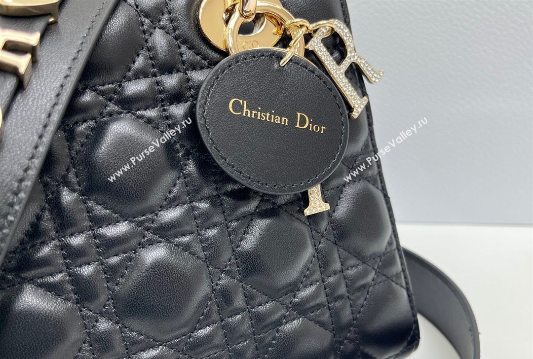 Dior Small Lady Dior My ABCDior Bag in Cannage Lambskin Leather with Strass Charm Black/Gold 2026 0126 (XXG-260126052)