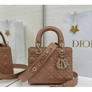 Dior Small Lady Dior My ABCDior Bag in Cannage Lambskin Leather with Strass Charm Rose Beige 2026 0126 (XXG-260126053)