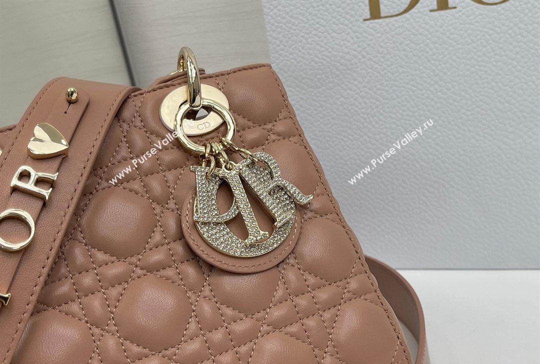 Dior Small Lady Dior My ABCDior Bag in Cannage Lambskin Leather with Strass Charm Rose Beige 2026 0126 (XXG-260126053)