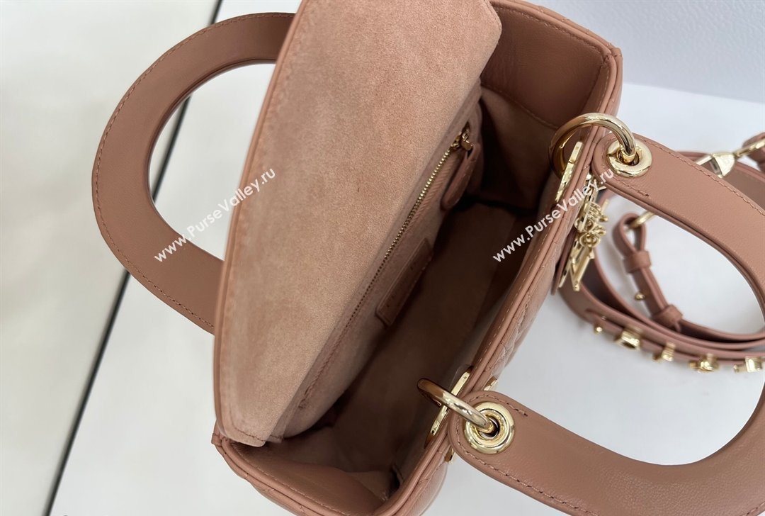 Dior Small Lady Dior My ABCDior Bag in Cannage Lambskin Leather with Strass Charm Rose Beige 2026 0126 (XXG-260126053)