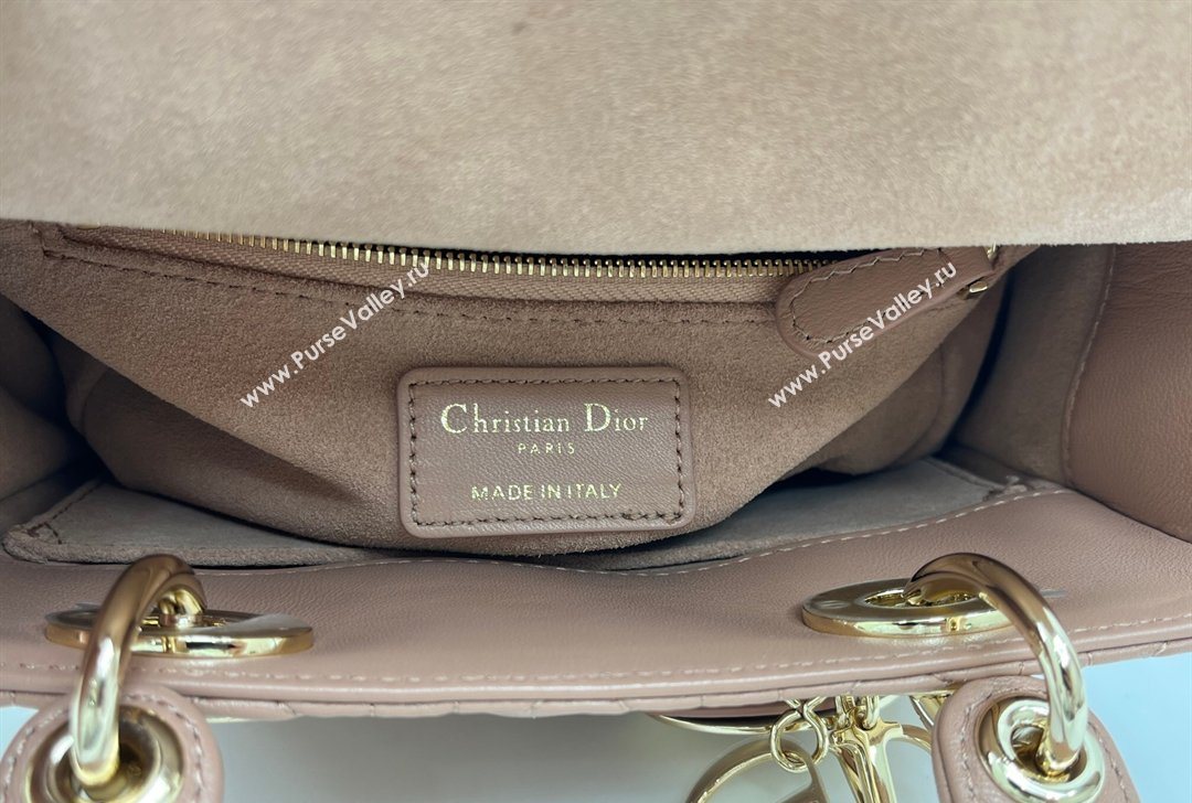 Dior Small Lady Dior My ABCDior Bag in Cannage Lambskin Leather with Strass Charm Rose Beige 2026 0126 (XXG-260126053)