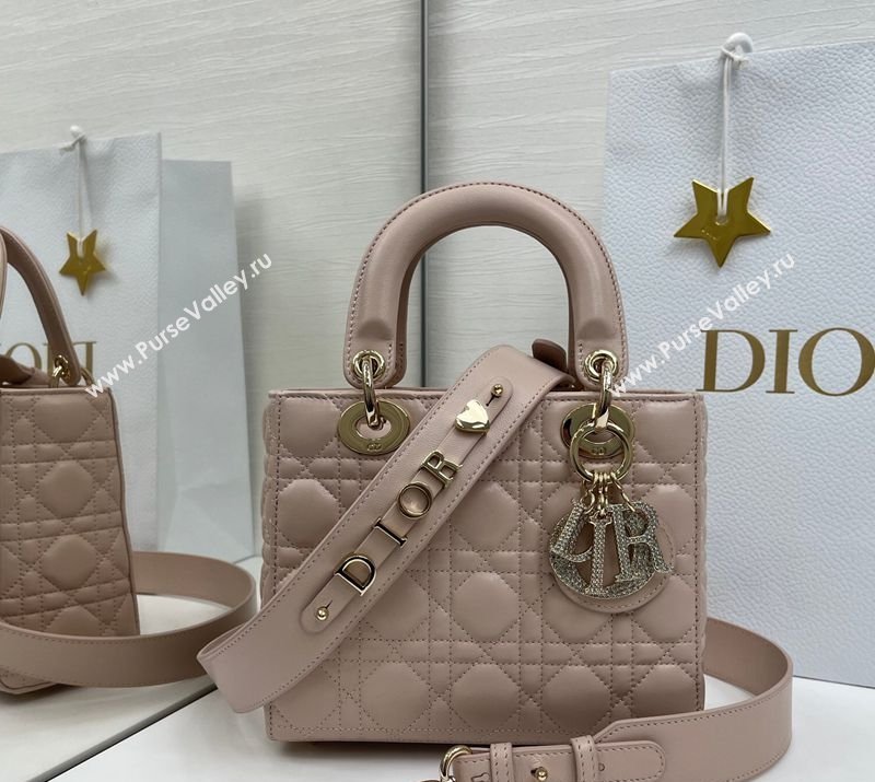 Dior Small Lady Dior My ABCDior Bag in Cannage Lambskin Leather with Strass Charm Pale Pink 2026 0126 (XXG-260126054)