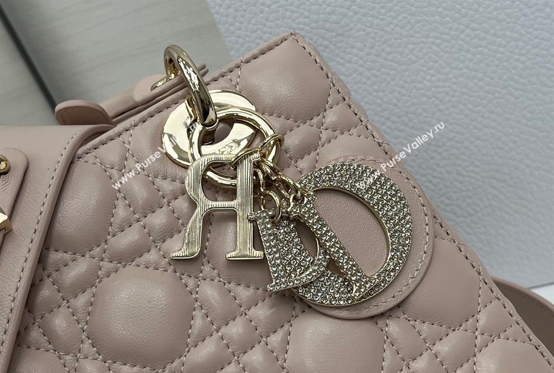 Dior Small Lady Dior My ABCDior Bag in Cannage Lambskin Leather with Strass Charm Pale Pink 2026 0126 (XXG-260126054)