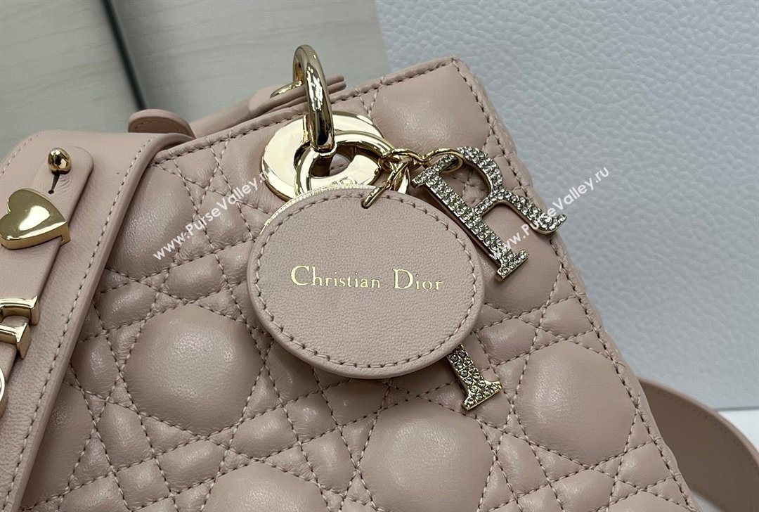 Dior Small Lady Dior My ABCDior Bag in Cannage Lambskin Leather with Strass Charm Pale Pink 2026 0126 (XXG-260126054)