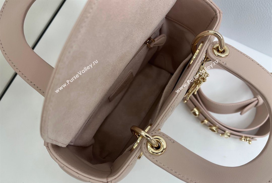 Dior Small Lady Dior My ABCDior Bag in Cannage Lambskin Leather with Strass Charm Pale Pink 2026 0126 (XXG-260126054)