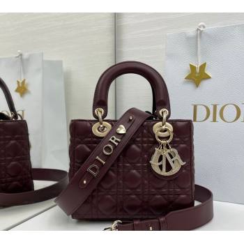 Dior Small Lady Dior My ABCDior Bag in Cannage Lambskin Leather with Strass Charm Burgundy 2026 0126 (XXG-260126055)