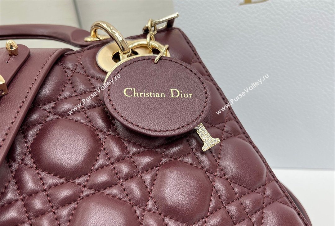 Dior Small Lady Dior My ABCDior Bag in Cannage Lambskin Leather with Strass Charm Burgundy 2026 0126 (XXG-260126055)
