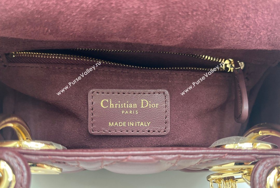 Dior Small Lady Dior My ABCDior Bag in Cannage Lambskin Leather with Strass Charm Burgundy 2026 0126 (XXG-260126055)