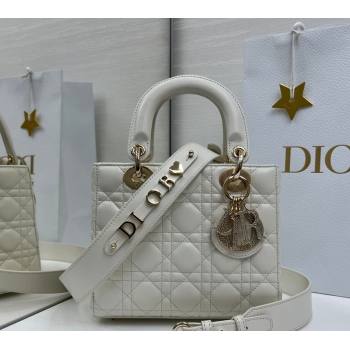 Dior Small Lady Dior My ABCDior Bag in Cannage Lambskin Leather with Strass Charm White 2026 0126 (XXG-260126056)
