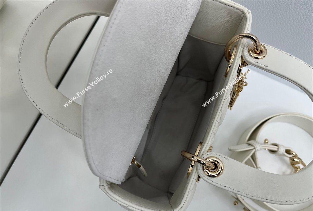 Dior Small Lady Dior My ABCDior Bag in Cannage Lambskin Leather with Strass Charm White 2026 0126 (XXG-260126056)