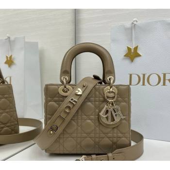 Dior Small Lady Dior My ABCDior Bag in Cannage Lambskin Leather with Strass Charm Khaki 2026 0126 (XXG-260126057)