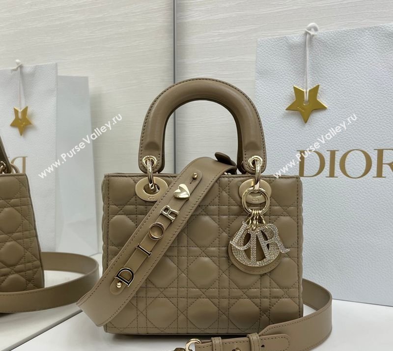 Dior Small Lady Dior My ABCDior Bag in Cannage Lambskin Leather with Strass Charm Khaki 2026 0126 (XXG-260126057)