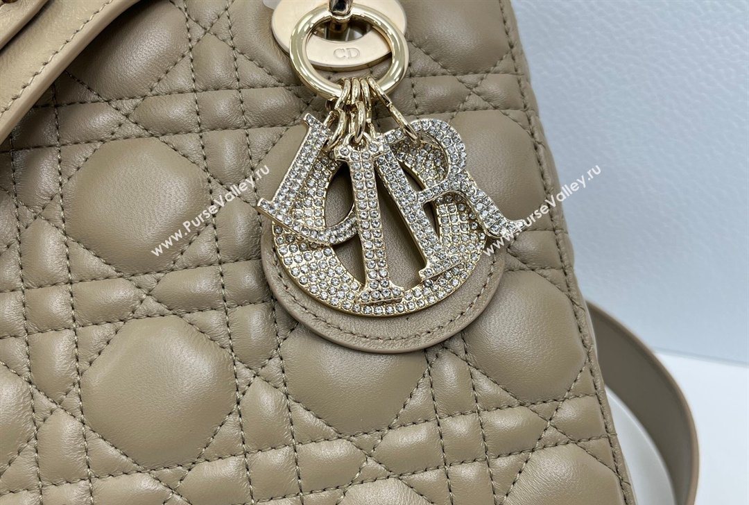 Dior Small Lady Dior My ABCDior Bag in Cannage Lambskin Leather with Strass Charm Khaki 2026 0126 (XXG-260126057)