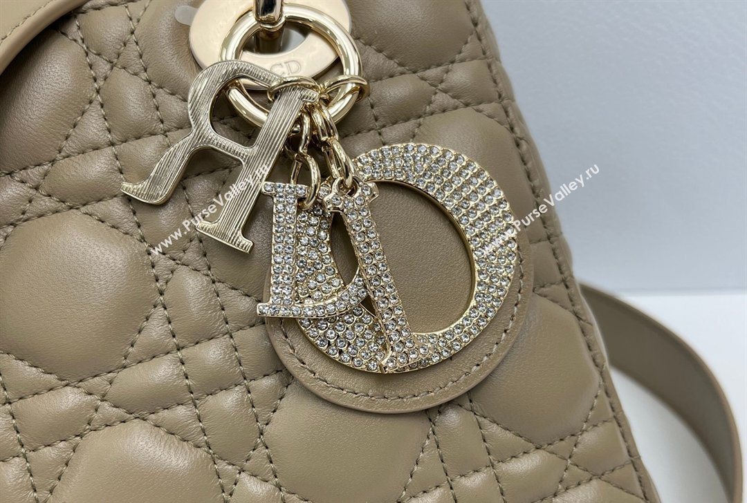 Dior Small Lady Dior My ABCDior Bag in Cannage Lambskin Leather with Strass Charm Khaki 2026 0126 (XXG-260126057)