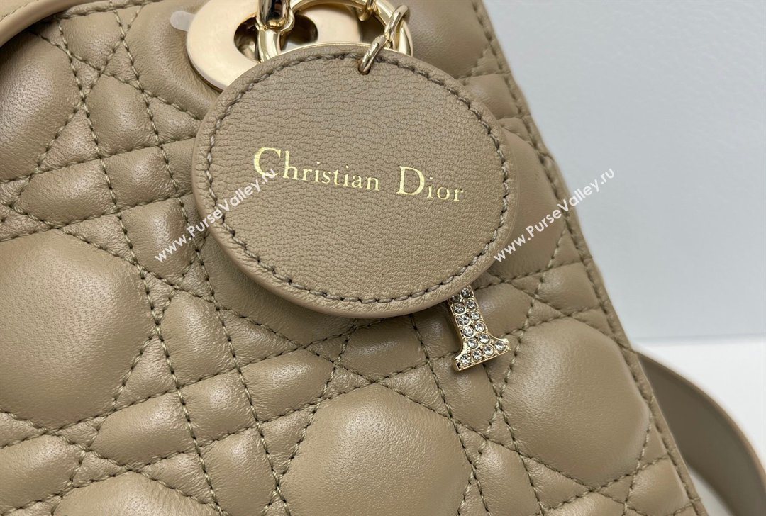 Dior Small Lady Dior My ABCDior Bag in Cannage Lambskin Leather with Strass Charm Khaki 2026 0126 (XXG-260126057)