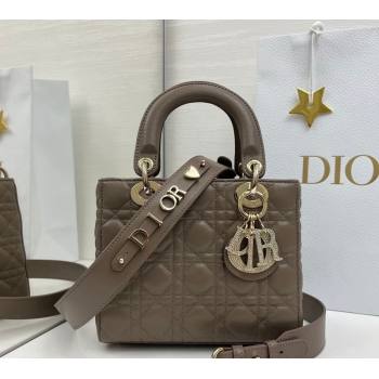 Dior Small Lady Dior My ABCDior Bag in Cannage Lambskin Leather with Strass Charm Dark Grey 2026 0126 (XXG-260126058)