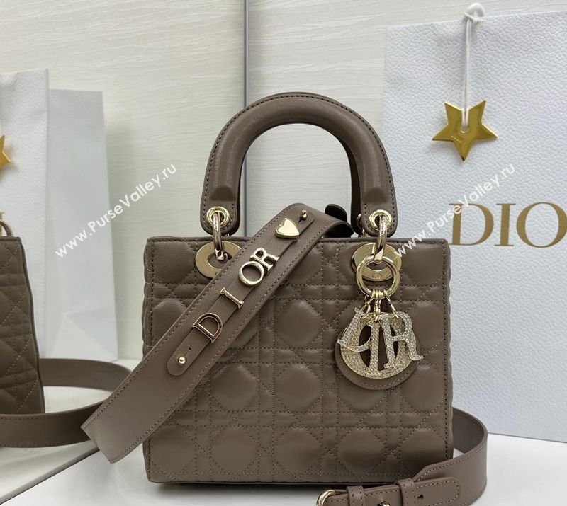 Dior Small Lady Dior My ABCDior Bag in Cannage Lambskin Leather with Strass Charm Dark Grey 2026 0126 (XXG-260126058)