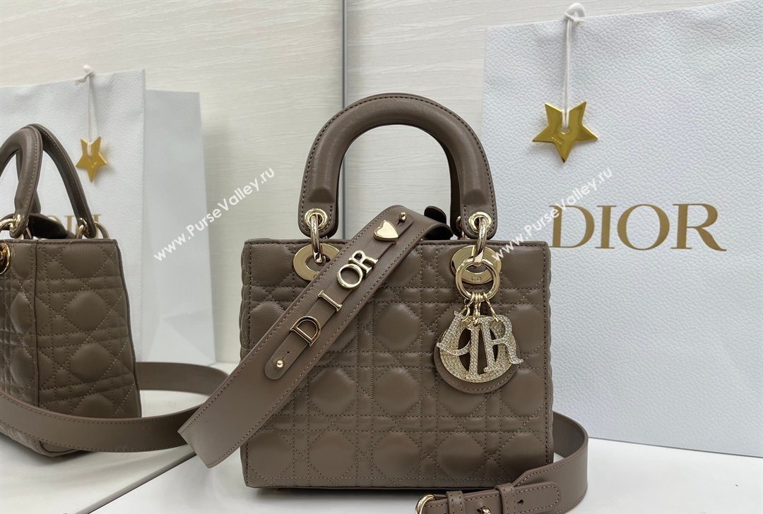 Dior Small Lady Dior My ABCDior Bag in Cannage Lambskin Leather with Strass Charm Dark Grey 2026 0126 (XXG-260126058)